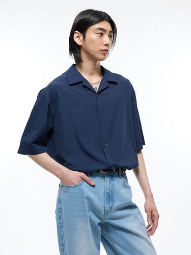 Oversized Open Collar Silky Cuban Shirt_Navy - TNGT - Modalova