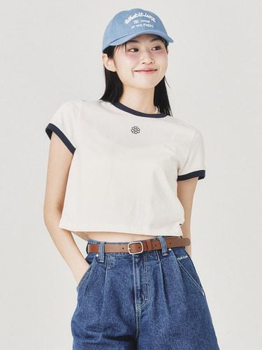 Flory Embroidery Ringer Crop T-shirt - Wacky Willy - Modalova