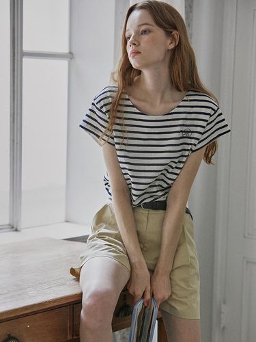 Exclusive] Rohan Stripe Half Sleeve T-Shirt_Navy - Charles de Rohan - Modalova