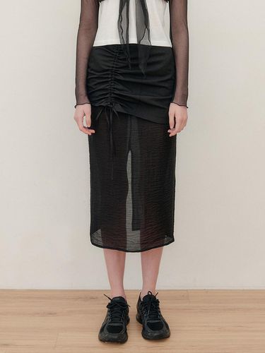 Shirred Layered Sheer Skirt - Black - YUSE - Modalova