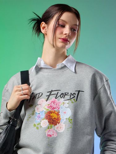 WOMEN Oversized Fit Vintage Flower Sweatshirt [GRAY] - KOLEAT - Modalova