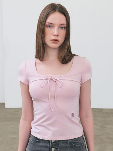 Square Neck Tie Short Sleeve T-shirt_Pink - CITYBREEZE - Modalova