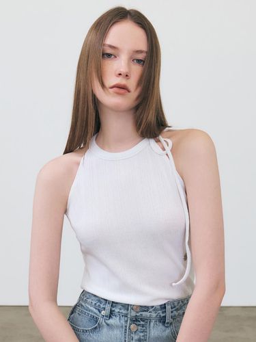 Rib Ribbon Sleeveless Top_White - CITYBREEZE - Modalova