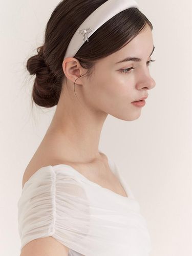 Satin Ribbon Logo Hairband [Ivory] - GRACE U - Modalova