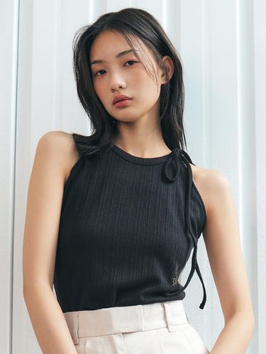 Rib Ribbon Sleeveless Top_Black - CITYBREEZE - Modalova