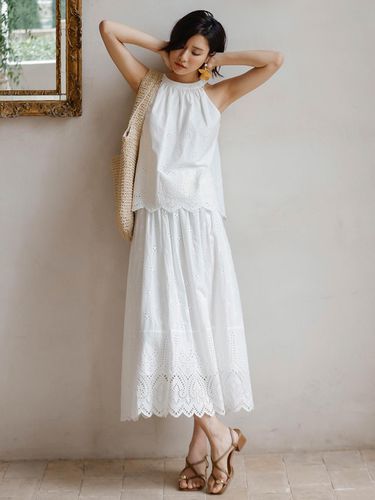 White Hollow Out Crochet Skirt - LANGSON - Modalova