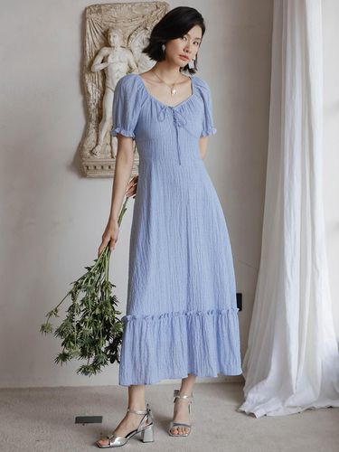 Shirring Puff Sleeve Long Dress - LANGSON - Modalova