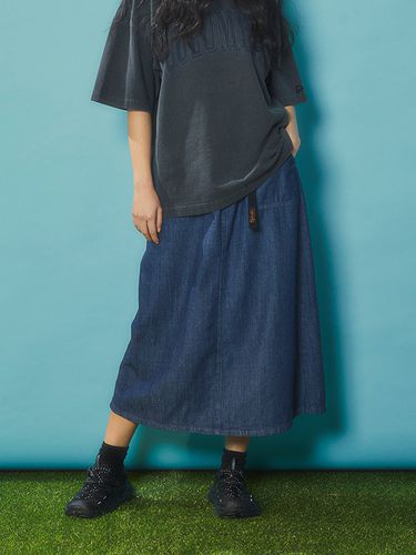 SL Label Belted Denim Long Skirt_Midnight Denim - Columbia University - Modalova