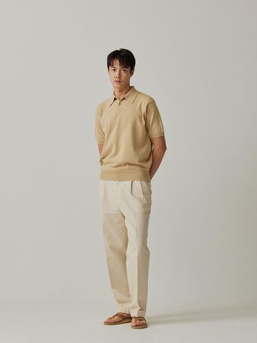 Essential Short Sleeve Polo Knit Top_Beige - Bellief - Modalova