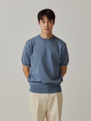 Essential Short Sleeve Round Knit Top_Marine Blue - Bellief - Modalova