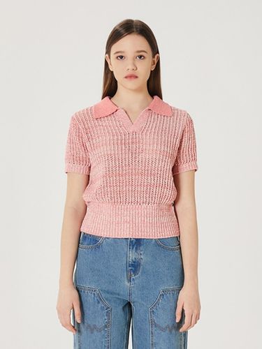 Women Mixed Crop V-neck Knit Pullover_Pink - MARKM - Modalova