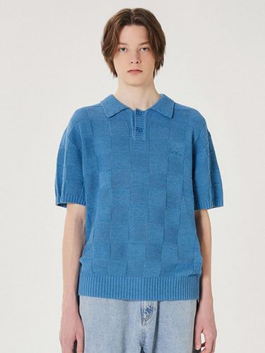 Checkerboard Pattern Short Sleeve Knit Top_Blue - MARKM - Modalova