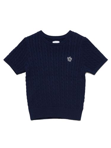 Women Cable Short Sleeve Knit Pullover_Navy - MARKM - Modalova