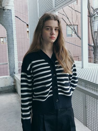 Women Stripe V-neck Cardigan - MARKM - Modalova