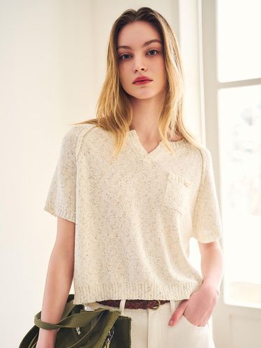 Raglan Sleeve Short-Sleeve Nep Knit Top White - GENERAL IDEA - Modalova