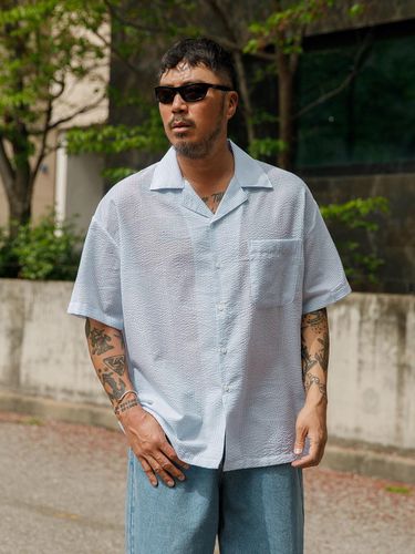 Seersucker Open Collar Stripe Short Sleeve Shirt - RUGGED HOUSE - Modalova