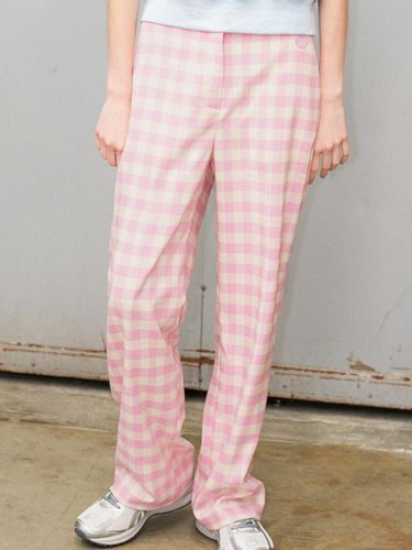 Gingham Check Span Pants Pink - GENERAL IDEA - Modalova