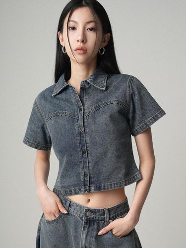 Heart Slit Denim Shirt (Blue) - AVANDRESS - Modalova