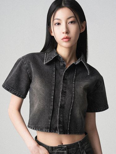 Pintuck Chic Denim Shirt (Black) - AVANDRESS - Modalova