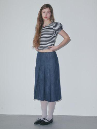 Pleats Midi Skirt_Navy - FUNFROMFUN - Modalova