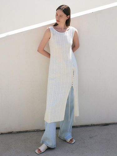 Slit Detail Rib-knit Long Dress - ARTID - Modalova