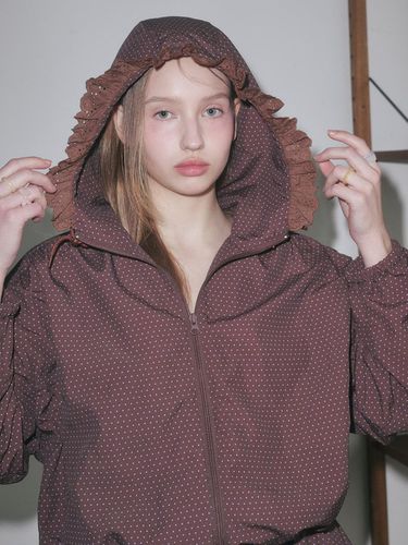 Lace Trim Hooded Windbreaker_Brown - FUNFROMFUN - Modalova