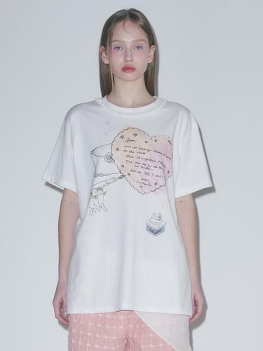 Letter Printing Half Sleeve T-shirt_White - FUNFROMFUN - Modalova