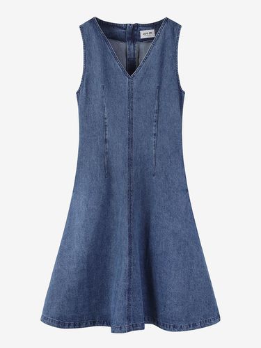 V Neck Denim Flare Dress - LUV.M - Modalova