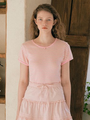 Striped Eyelet T-shirt - Pink - ROLAROLA - Modalova