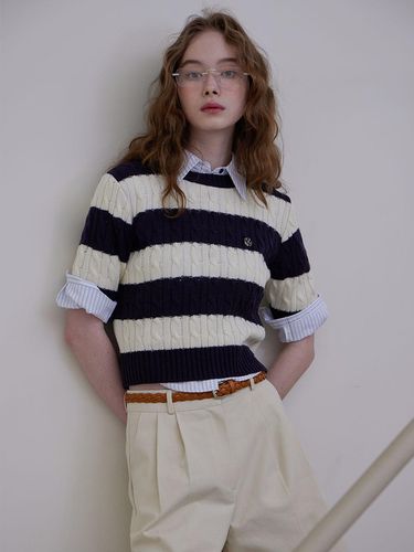 Cindy Stripe Knit Top_Navy - HAINT - Modalova