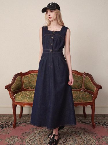 Verbena Denim Long Sleeveless Dress - MICANE - Modalova