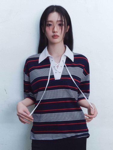 Pique Stripe T-Shirt_Dark Navy - YUTHENTIC - Modalova