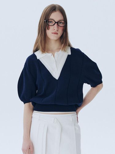 Layered Polo Sweater_Navy - ahwe - Modalova