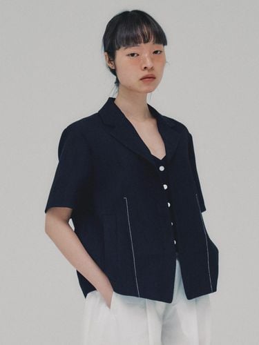 Linen-Like Vest Jacket_Navy - ahwe - Modalova