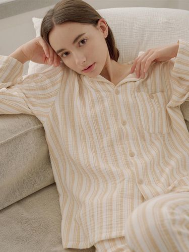 Stripe Pattern Basic Pajama Set () - Boil House - Modalova