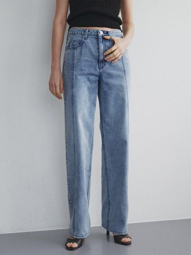 Paneled Straight Denim Pants - LOEUVRE - Modalova