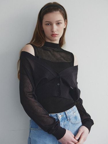 Cropped See-Through Cardigan (2 Color) - LOEUVRE - Modalova