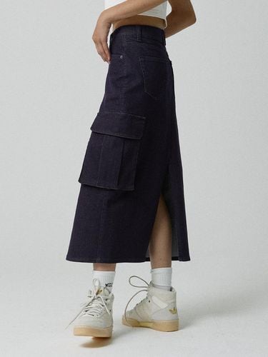 Lownase Big Pocket Non Fade Denim Long Skirt - MAGOODGAN - Modalova