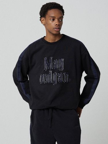 ACAREET Denim Patchwork Oversized Sweatshirt_Black - MAGOODGAN - Modalova