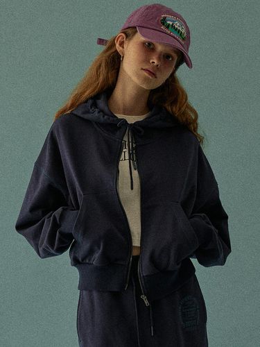 CARUDO Loose Fit Crop Zip Up Hoodie_Navy - MAGOODGAN - Modalova