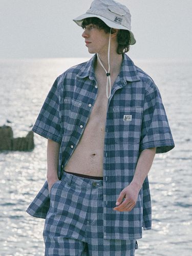 RAIVER Apron Check Oversized Short Sleeve Shirt - MAGOODGAN - Modalova