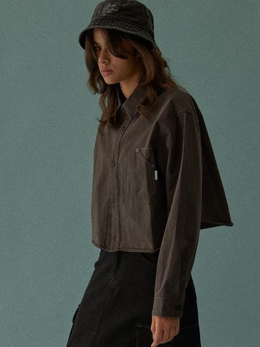 FEMERALD Crop Zip Up Short Sleeve Shirt_Dark Gray - MAGOODGAN - Modalova