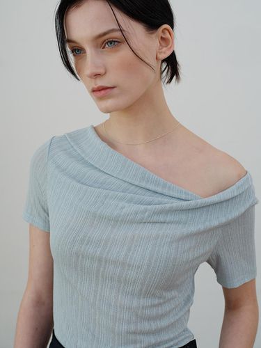 Comos 1108 Drape Neck Structure T-shirt_Pale Blue - ourcomos - Modalova