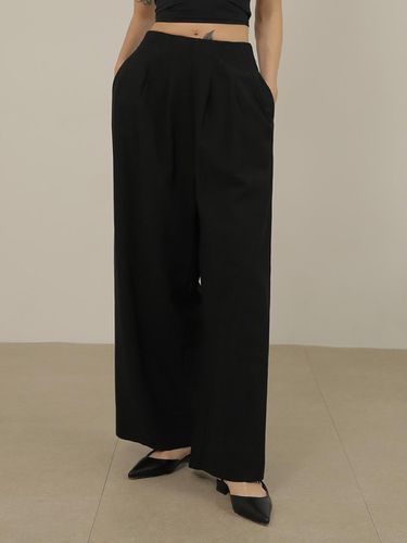 Linen Pintuck Wide Pants (Black) - NONANDNON - Modalova