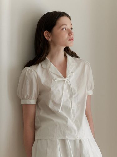 Ribbon Cotton Shirt_White - YUPPE - Modalova