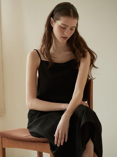 Ribbon Point Linen Dress (Black) - BEMUSE MANSION - Modalova