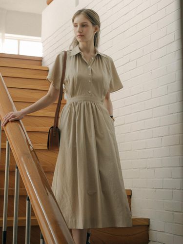 Plain Wrap Cotton Dress - Beige - KNOWN BETTER - Modalova