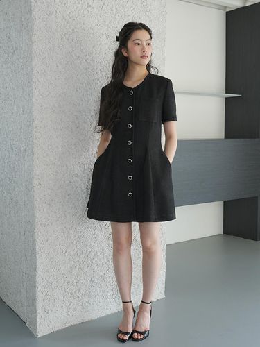 Tweed Flare Mini Dress _ Black - OFN - Modalova