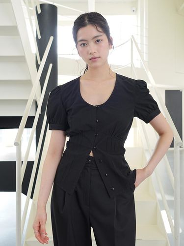 Pintuck Shirring Blouse _ Black - OFN - Modalova