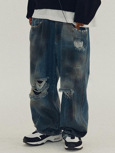 Oil Washed Denim Pants_Blue - SUADE - Modalova